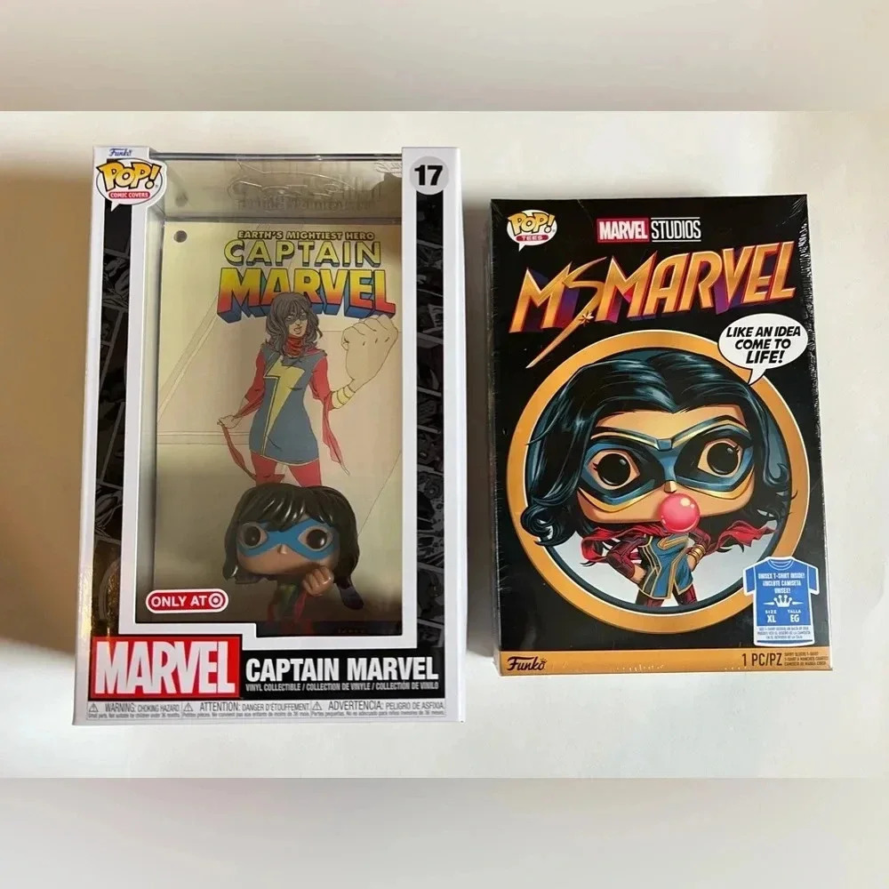 NEW Funko Pop Captain Marvel Kamala Khan Figure #17 & XL Pop T-Shirt Bundle
